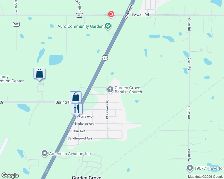map of restaurants, bars, coffee shops, grocery stores, and more near 18132 Stromberg Avenue in Brooksville
