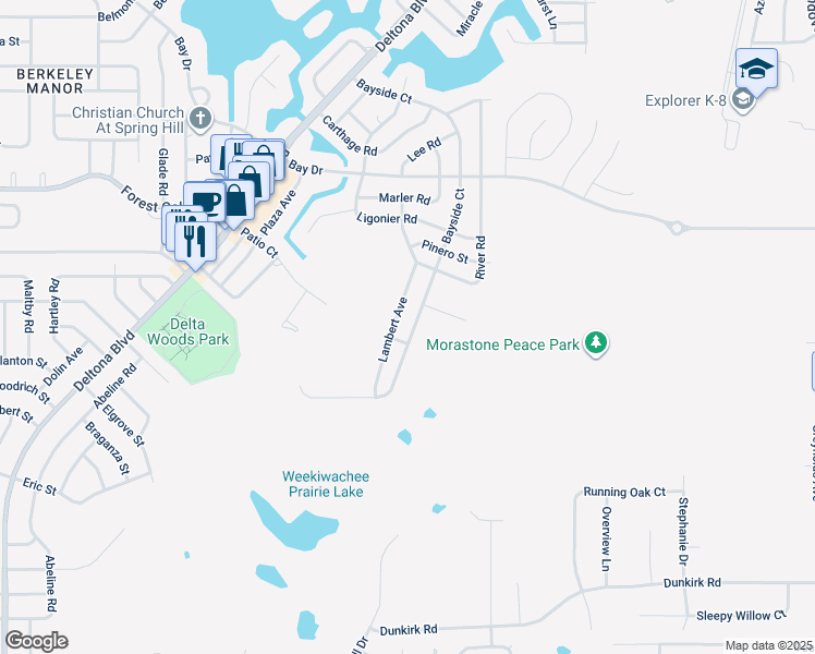 map of restaurants, bars, coffee shops, grocery stores, and more near 3332 Lambert Avenue in Spring Hill