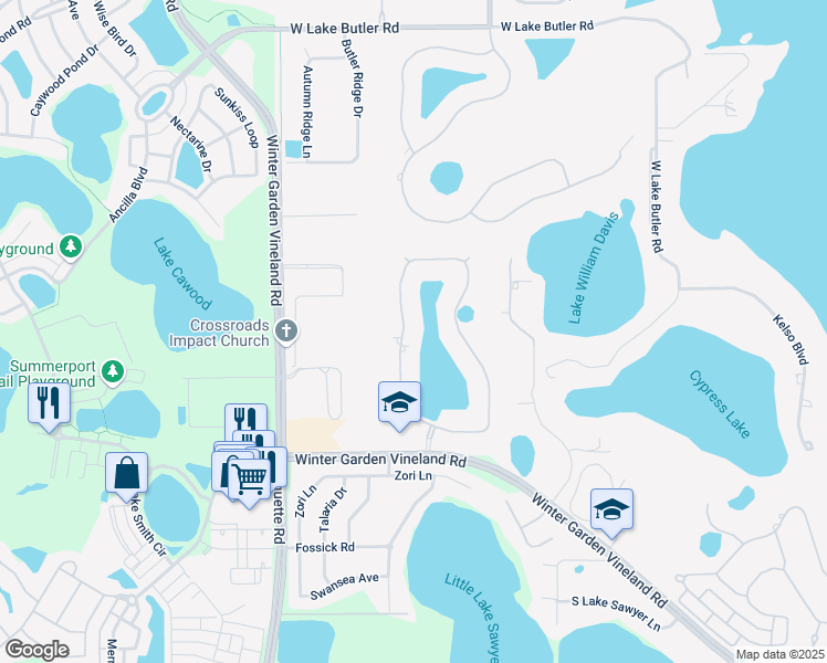 map of restaurants, bars, coffee shops, grocery stores, and more near 5548 Oxford Moor Boulevard in Windermere