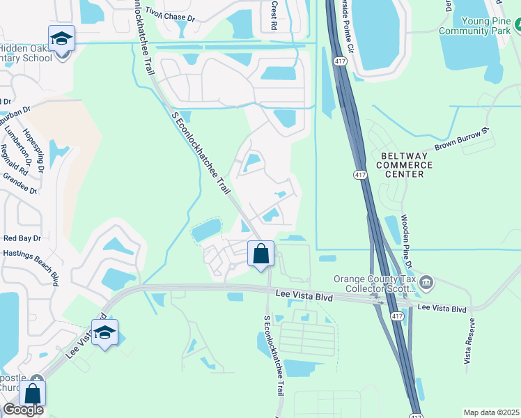 map of restaurants, bars, coffee shops, grocery stores, and more near 9627 Tivoli Villa Drive in Orlando