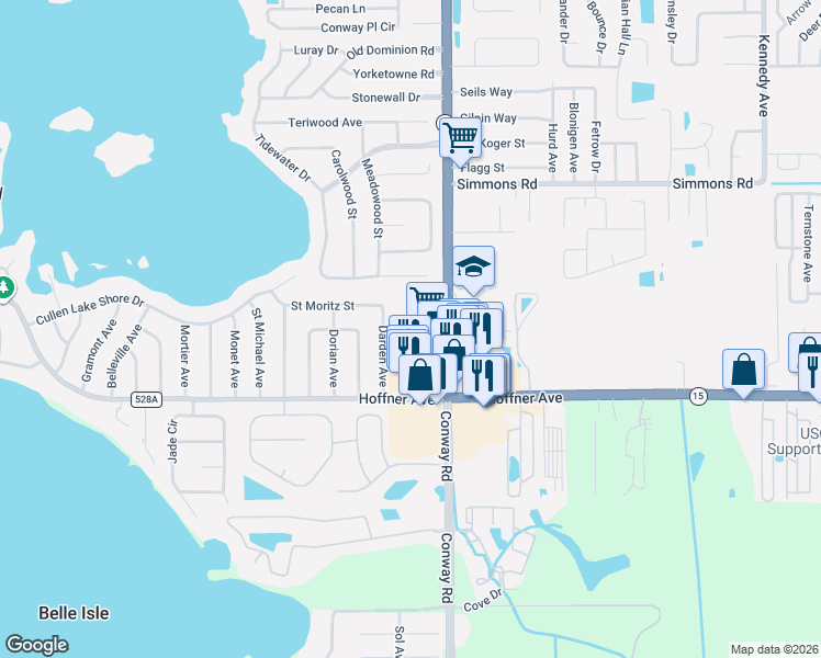 map of restaurants, bars, coffee shops, grocery stores, and more near 4903 Darden Avenue in Belle Isle