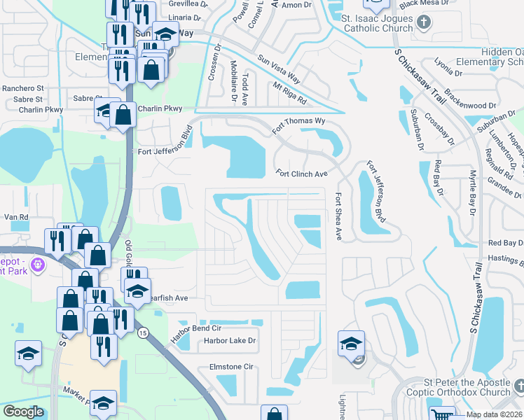 map of restaurants, bars, coffee shops, grocery stores, and more near 8007 Palm Harbor Way in Orlando