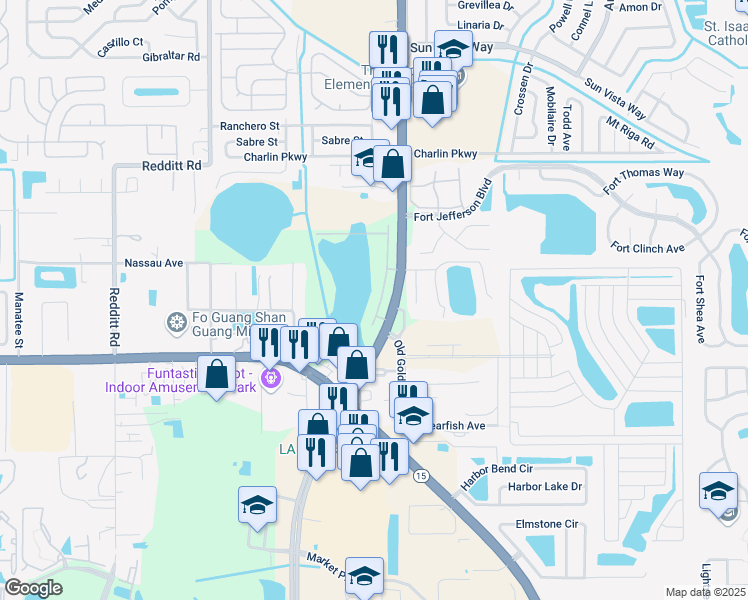 map of restaurants, bars, coffee shops, grocery stores, and more near 4360 Gumbo Limbo Drive in Orlando