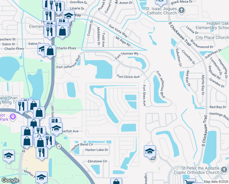 map of restaurants, bars, coffee shops, grocery stores, and more near 8007 Palm Harbor Way in Orlando