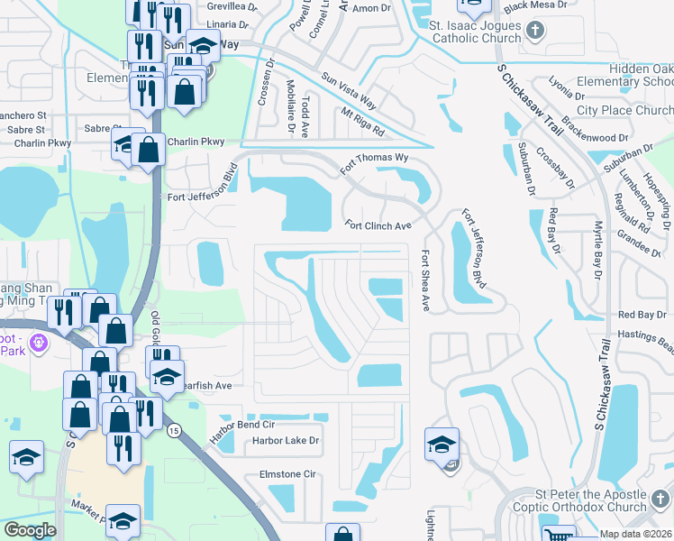 map of restaurants, bars, coffee shops, grocery stores, and more near 8007 Palm Harbor Way in Orlando