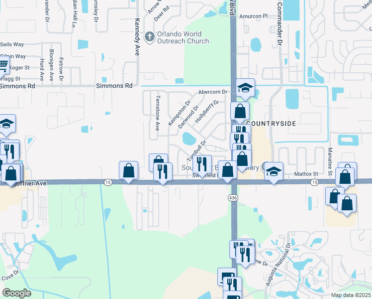 map of restaurants, bars, coffee shops, grocery stores, and more near 5815 Colchester Drive in Orlando