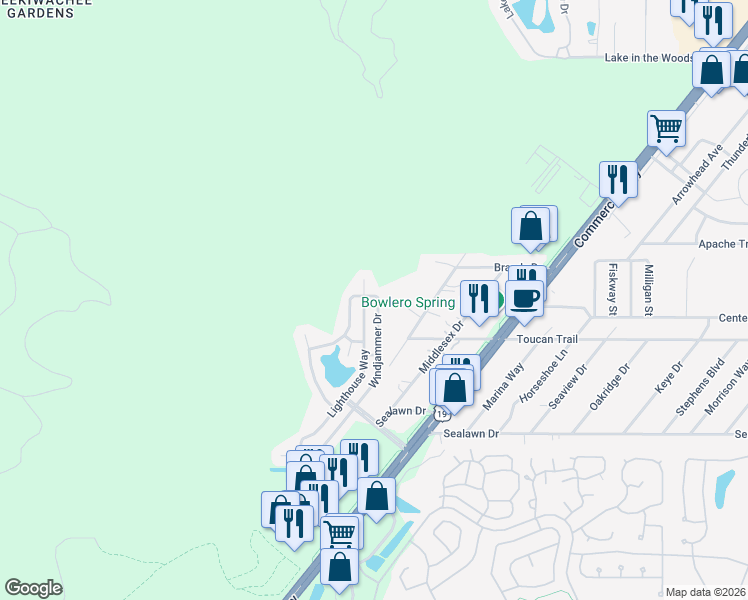 map of restaurants, bars, coffee shops, grocery stores, and more near 3340-3344 Lighthouse Way in Spring Hill