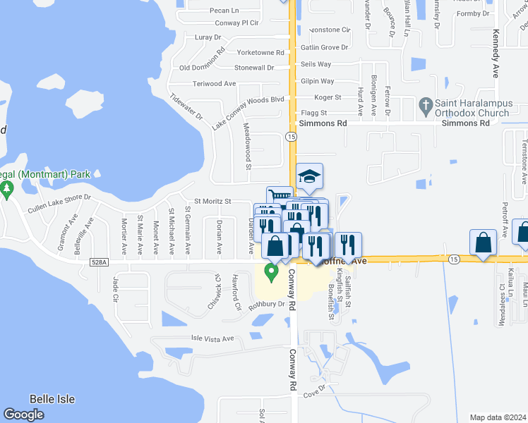 map of restaurants, bars, coffee shops, grocery stores, and more near 4903 Darden Avenue in Belle Isle