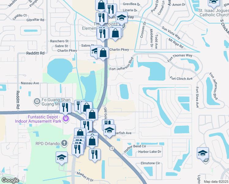 map of restaurants, bars, coffee shops, grocery stores, and more near 7632 Hidden Cypress Drive in Orlando