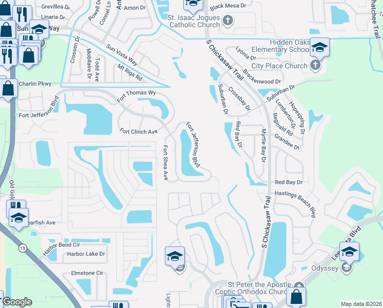 map of restaurants, bars, coffee shops, grocery stores, and more near 8963 Fort Jefferson Boulevard in Orlando