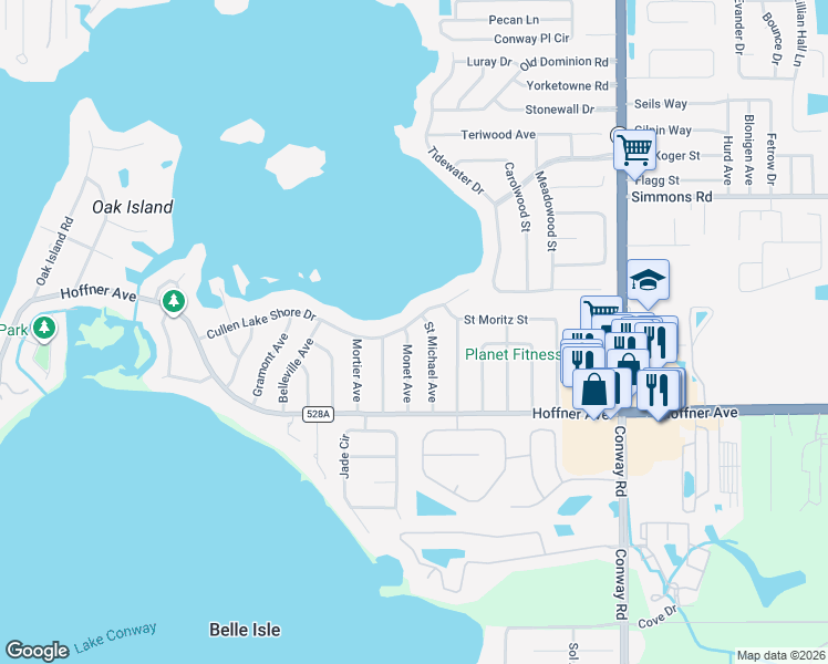 map of restaurants, bars, coffee shops, grocery stores, and more near 3420 Cullen Lake Shore Dr in Belle Isle