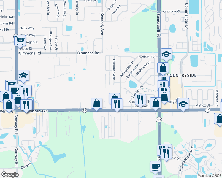 map of restaurants, bars, coffee shops, grocery stores, and more near 5680 Darnell Place in Orlando