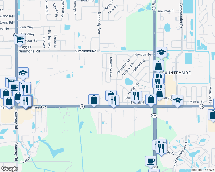map of restaurants, bars, coffee shops, grocery stores, and more near 5680 Darnell Place in Orlando