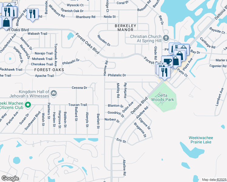 map of restaurants, bars, coffee shops, grocery stores, and more near 3366 Dorian Avenue in Spring Hill
