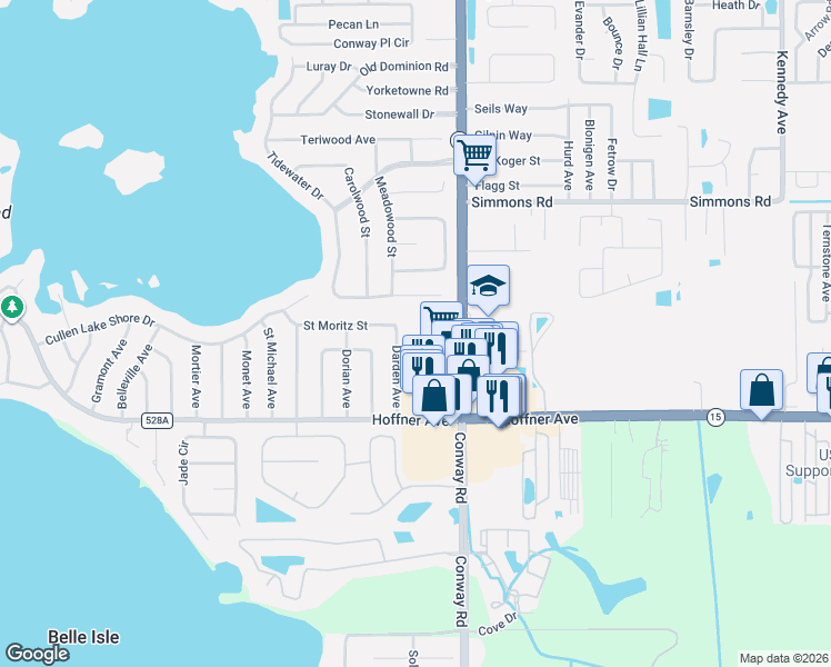 map of restaurants, bars, coffee shops, grocery stores, and more near 4903 Darden Avenue in Belle Isle