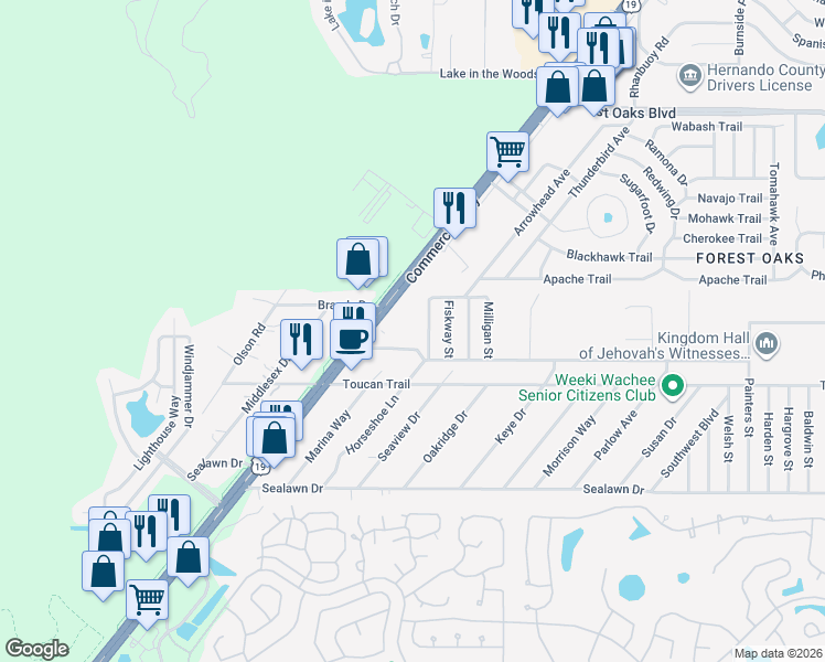map of restaurants, bars, coffee shops, grocery stores, and more near in Spring Hill