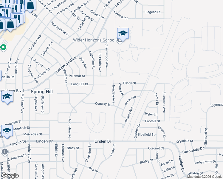 map of restaurants, bars, coffee shops, grocery stores, and more near 3371 Irondale Avenue in Spring Hill