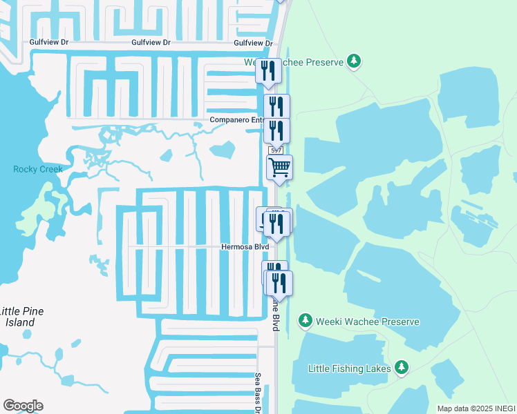 map of restaurants, bars, coffee shops, grocery stores, and more near 3398 Fernleaf Drive in Hernando Beach