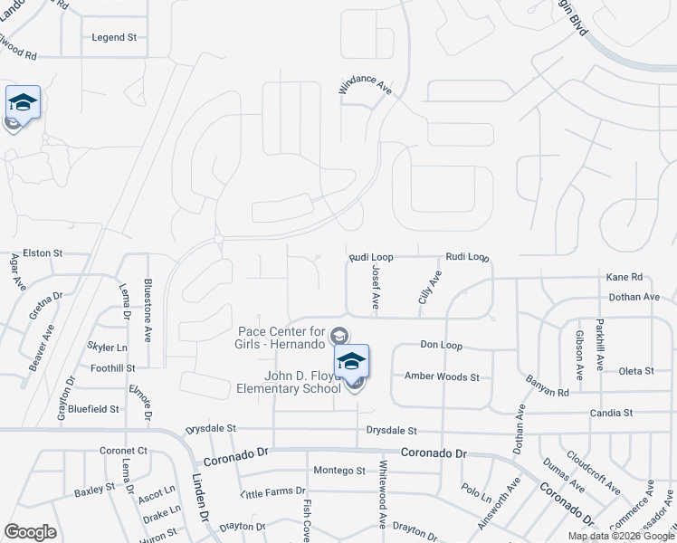 map of restaurants, bars, coffee shops, grocery stores, and more near 13479 Rudi Loop in Spring Hill