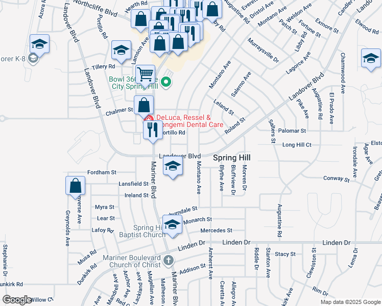 map of restaurants, bars, coffee shops, grocery stores, and more near 3342 Dristol Avenue in Spring Hill
