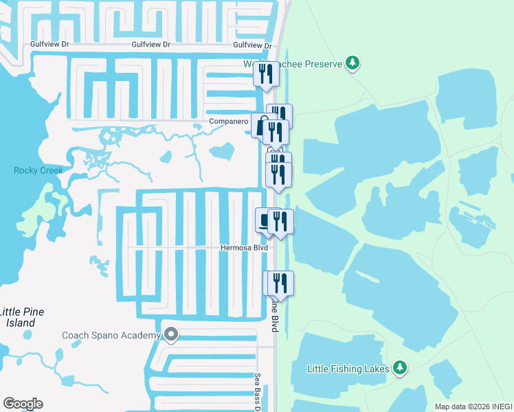 map of restaurants, bars, coffee shops, grocery stores, and more near 3398 Fernleaf Drive in Hernando Beach