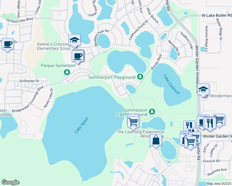 map of restaurants, bars, coffee shops, grocery stores, and more near 5576 Remsen Cay Lane in Windermere