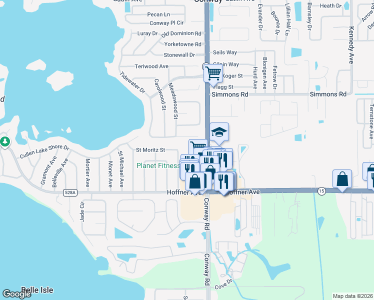 map of restaurants, bars, coffee shops, grocery stores, and more near 4903 Darden Avenue in Belle Isle