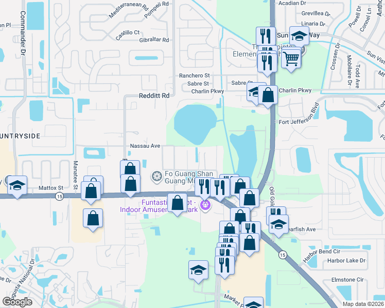 map of restaurants, bars, coffee shops, grocery stores, and more near 4025 Mango St in Orlando