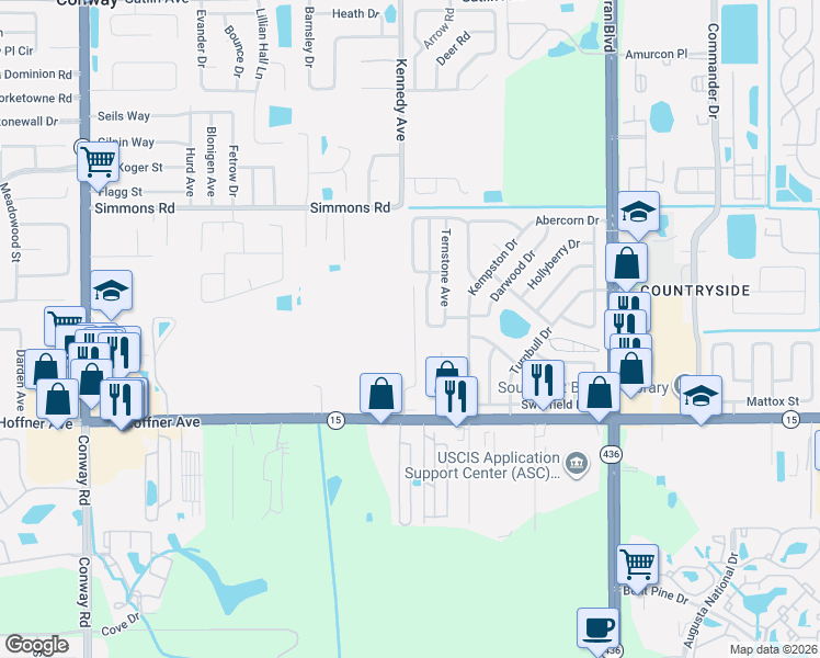 map of restaurants, bars, coffee shops, grocery stores, and more near 4800 Petroff Avenue in Orlando