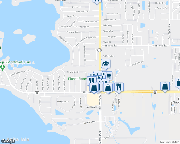 map of restaurants, bars, coffee shops, grocery stores, and more near 4903 Darden Avenue in Belle Isle