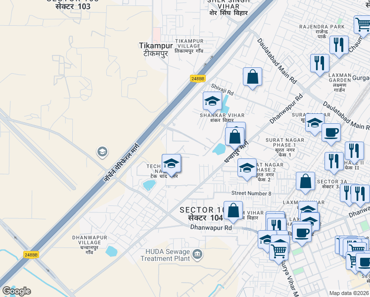 map of restaurants, bars, coffee shops, grocery stores, and more near Daultabad - Dhanwapur Road in Gurgaon