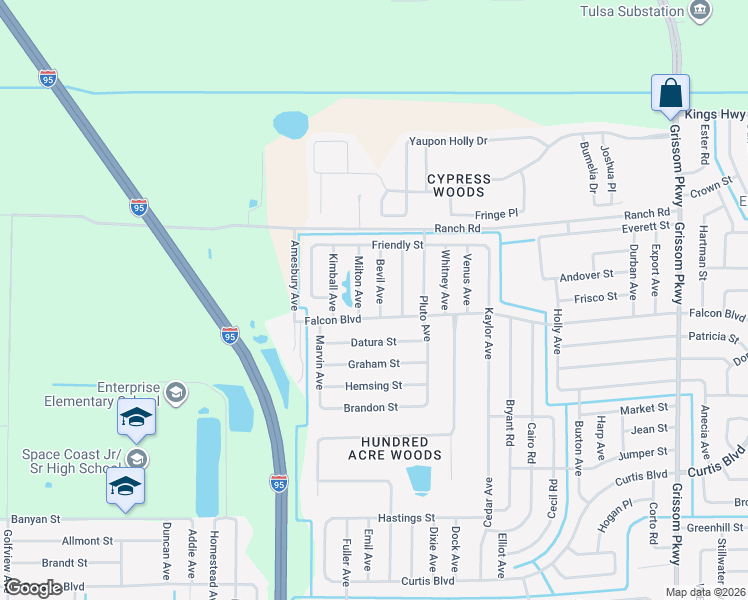 map of restaurants, bars, coffee shops, grocery stores, and more near 7150 Bevil Avenue in Cocoa