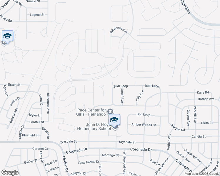 map of restaurants, bars, coffee shops, grocery stores, and more near 13479 Rudi Loop in Spring Hill