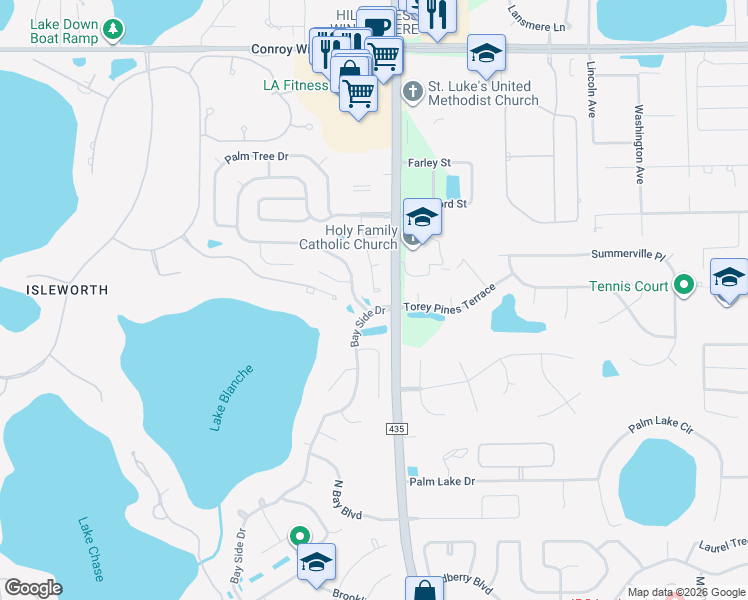 map of restaurants, bars, coffee shops, grocery stores, and more near 5134 Honeynut Lane in Windermere