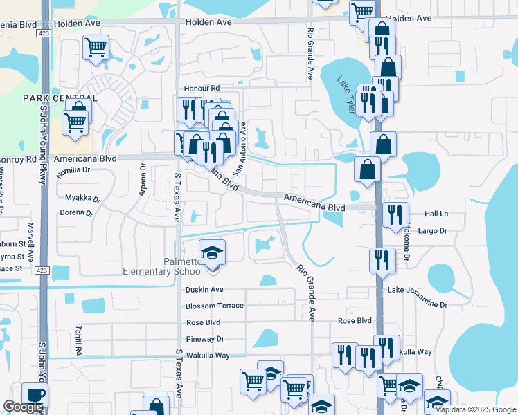 map of restaurants, bars, coffee shops, grocery stores, and more near 5414 Esplanade Park Circle in Orlando