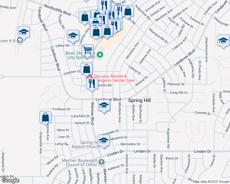 map of restaurants, bars, coffee shops, grocery stores, and more near 3342 Dristol Avenue in Spring Hill