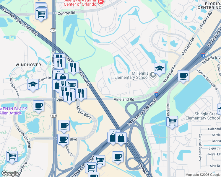 map of restaurants, bars, coffee shops, grocery stores, and more near 4993 Southlawn Avenue in Orlando