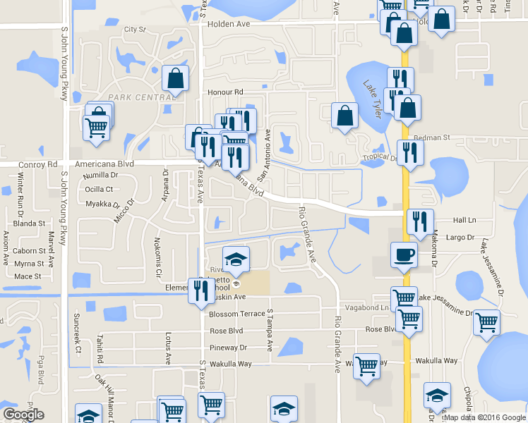 map of restaurants, bars, coffee shops, grocery stores, and more near 7721 Silver Pointe Boulevard in Orlando