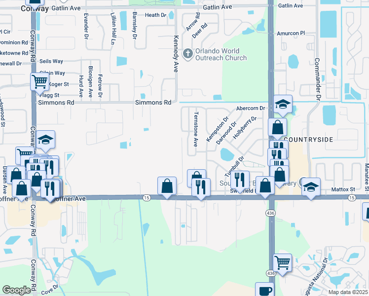 map of restaurants, bars, coffee shops, grocery stores, and more near 4732 Petroff Avenue in Orlando