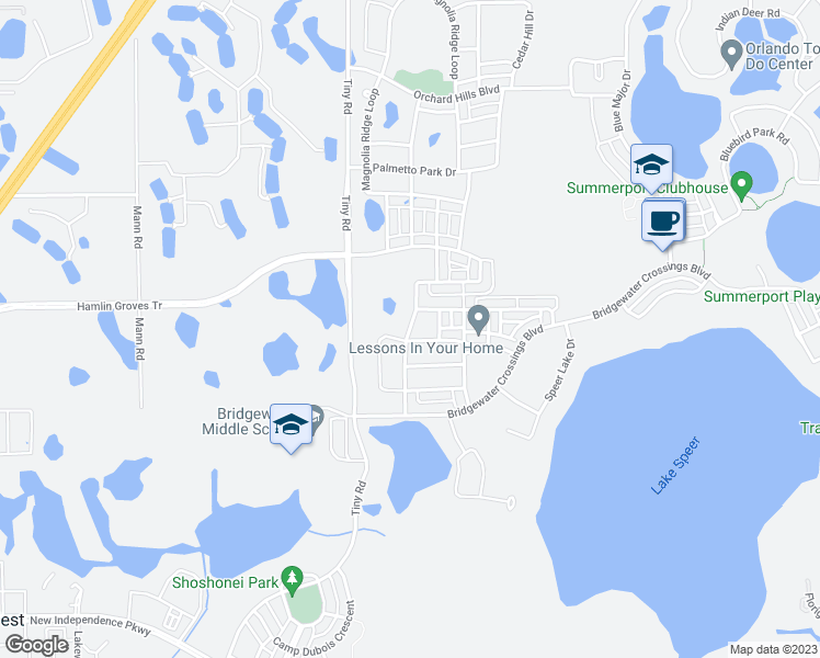 map of restaurants, bars, coffee shops, grocery stores, and more near Cypress Hill Road in Winter Garden