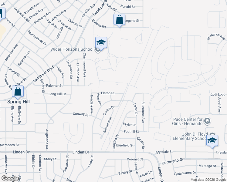 map of restaurants, bars, coffee shops, grocery stores, and more near 3491 Gretna Drive in Spring Hill