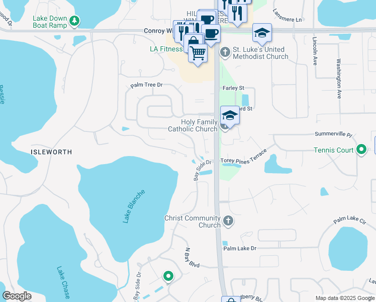 map of restaurants, bars, coffee shops, grocery stores, and more near 9515 Pine Terrace Court in Windermere