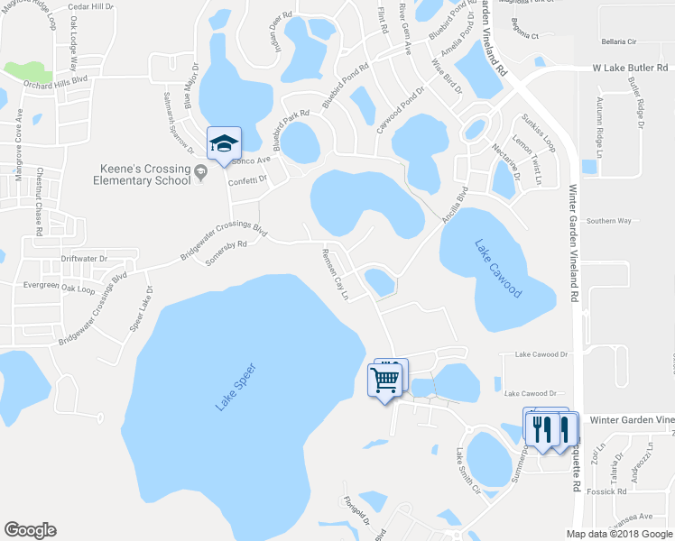 map of restaurants, bars, coffee shops, grocery stores, and more near 5547 Remsen Cay Lane in Windermere