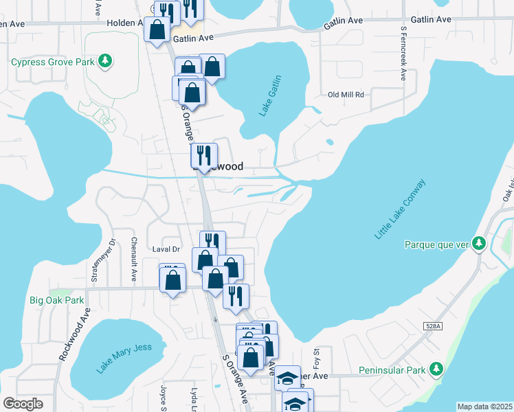 map of restaurants, bars, coffee shops, grocery stores, and more near 5201 Haverill Drive in Edgewood