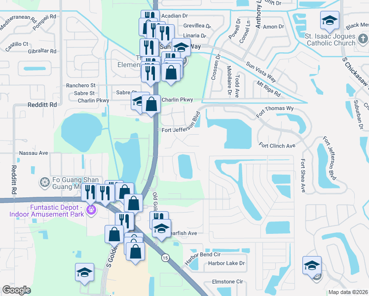 map of restaurants, bars, coffee shops, grocery stores, and more near 7644 Fort Sumter Drive in Orlando