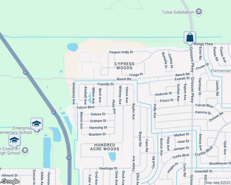 map of restaurants, bars, coffee shops, grocery stores, and more near 7210 Pluto Avenue in Cocoa