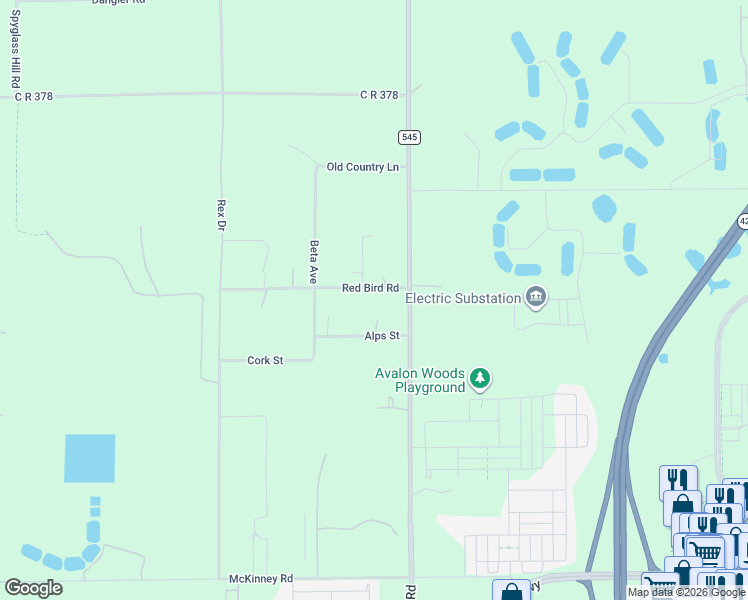 map of restaurants, bars, coffee shops, grocery stores, and more near 17056 Red Bird Road in Winter Garden