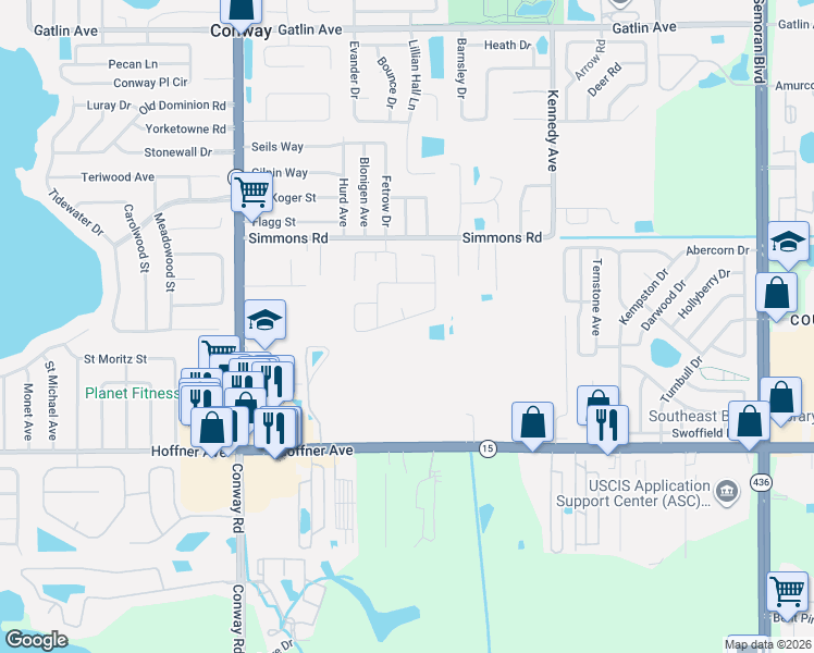 map of restaurants, bars, coffee shops, grocery stores, and more near 4685 Sturbridge Circle in Orlando
