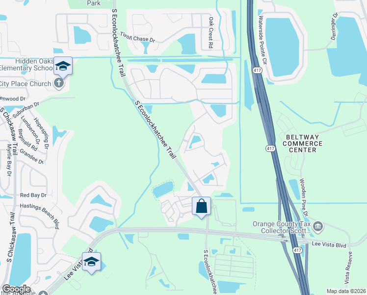 map of restaurants, bars, coffee shops, grocery stores, and more near 9651 Biscotti Avenue in Orlando