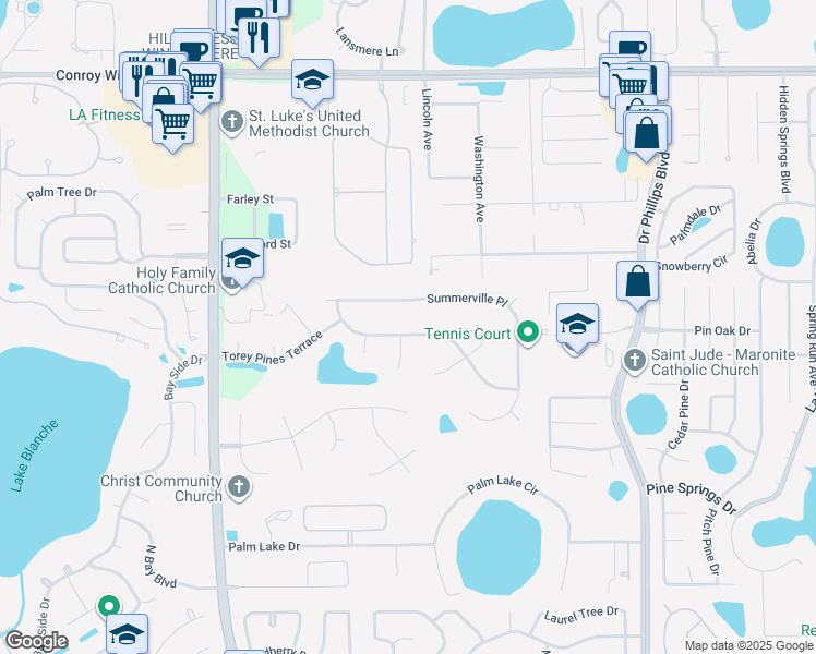 map of restaurants, bars, coffee shops, grocery stores, and more near 5157 Timberview Terrace in Orlando
